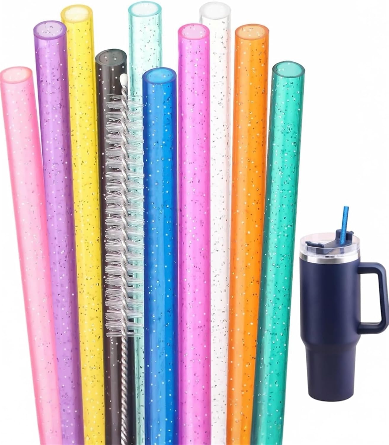 Alternative view of 4 Adet Yeniden Kullanılabilir Simli Pipet Seti Bardaklar için, Temizleme Fırçası Dahil, 40oz 30oz Kupalar ile Uyumlu (Kırmızı,Turkuaz,Mavi,Mor)
