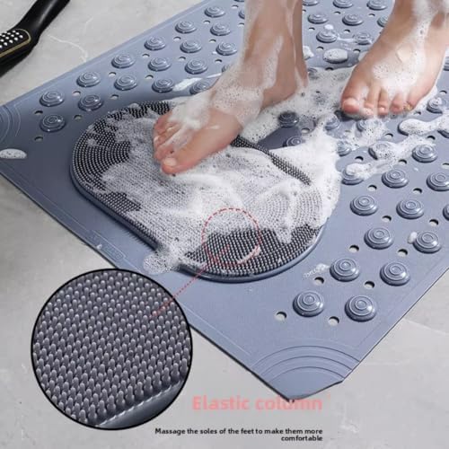 Alternative view of Gri Kaymaz Banyo Paspası - 35x69 cm Vantuzlu Duş Matı, Ayak Masajlı ve Temizleme Dokulu, Antibakteriyel ve Tahliye Delikli Küvet İçi Paspas