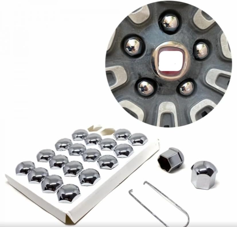 Bijon Kapağı Seti 20 Adet – Krom Jant Bijon Koruma Kapağı (17mm / 19mm) Oto Jant Somun Kapak Seti (Düz, 19mm)
