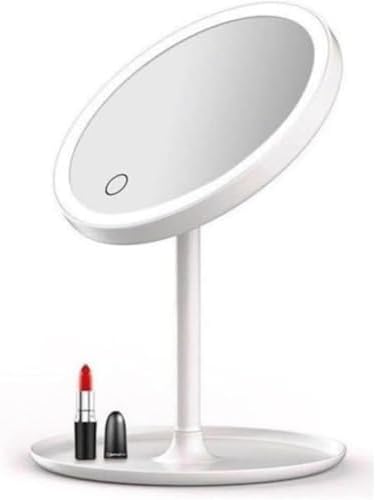 LED Işıklı Makyaj Aynası, Dokunmatik Kontrol, Beyaz, Masa Üstü, 30cm Yükseklik, 17.5cm Çap, Ayarlanabilir Açı