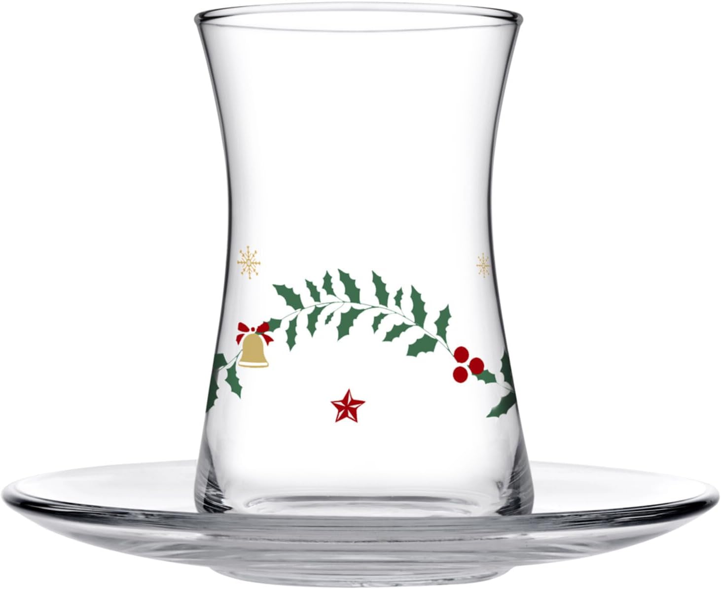 Sparkles Heybeli Çay Seti, 4 Kişilik, 170 cc Bardak ve 126 mm Tabak, Yılbaşı Temalı