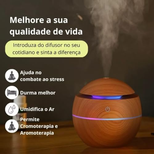 Ahşap Görünümlü Küre Hava Nemlendirici, LED RGB Işıklı, Ultrasonik Aroma Difüzör, 10 cm