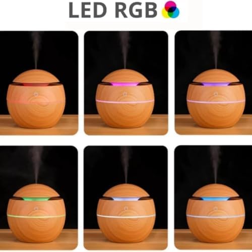 Alternative view of Ahşap Görünümlü Küre Hava Nemlendirici, LED RGB Işıklı, Ultrasonik Aroma Difüzör, 10 cm