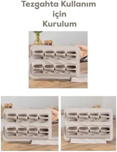 8'li Standlı Baharatlık Seti, Tezgah Üstü ve Duvara Monte, Kilitli Kapak, Şeffaf Kavanozlar, BPA İçermez, Modern Minimalist, Bej/Gri