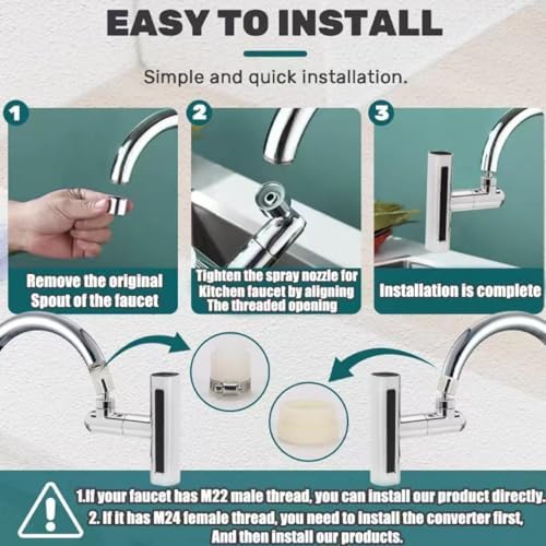 Alternative view of Mutfak ve Banyo İçin 1080 Derece Dönebilen Robotik Musluk Başlığı - Çok Fonksiyonlu Şelale Akışlı Havalandırıcı, M22/M24 Uyumlu, Kolay Kurulumlu Tasarruf Başlığı