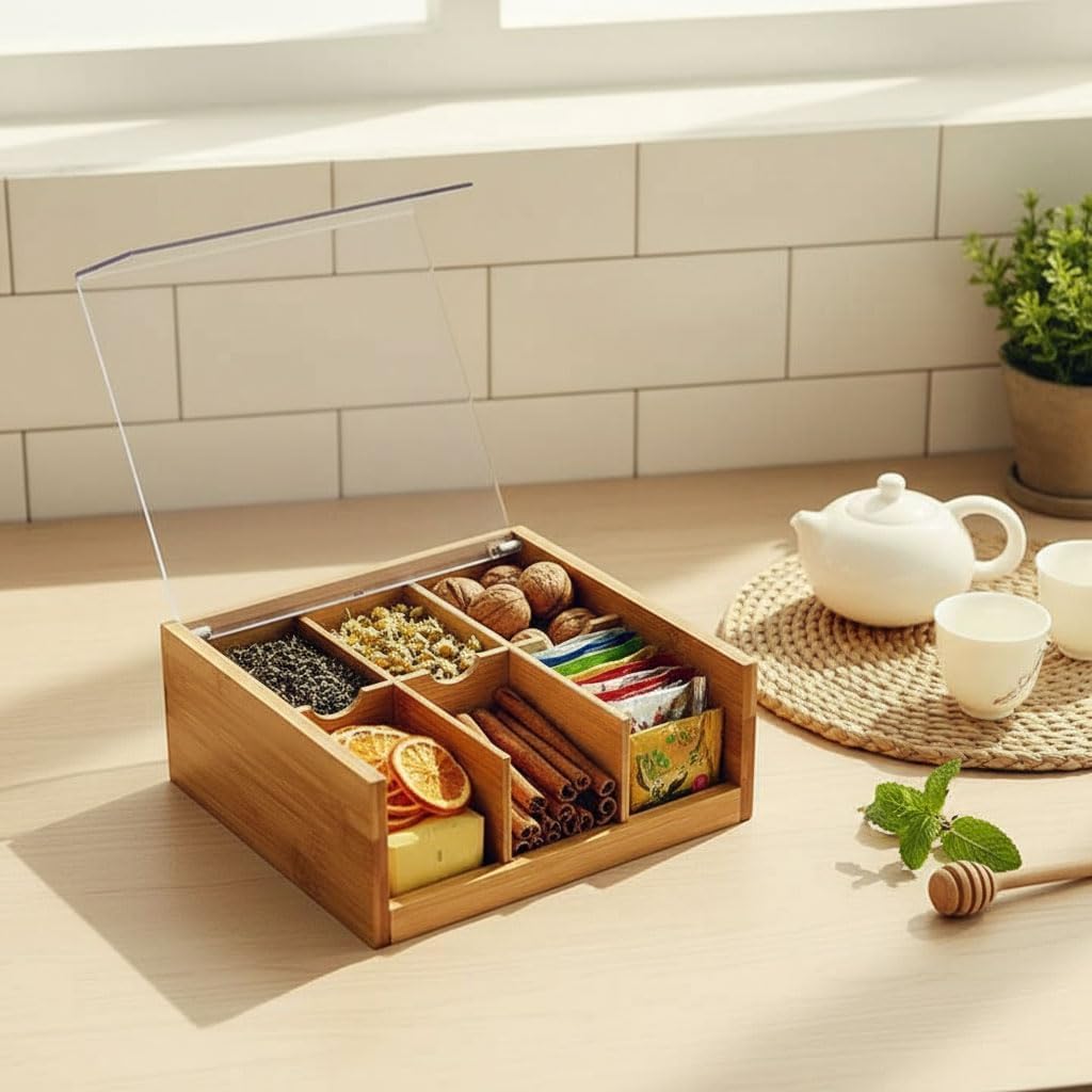 Orjinal Bambu Organizer, Çay Kutusu, Takı Kutusu, Mıknatıslı Kapak, Premium Kalite (6)