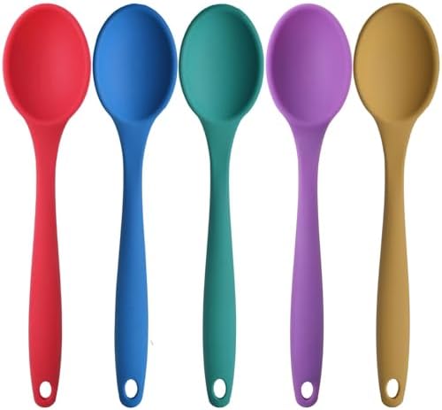 Alternative view of Silikon Büyük Boy Kaşık Seti, Yanmaz Yapışmaz, Çok Renkli - Sarı, Yeşil, Kırmızı, Mavi, Mor - 27 CM, 5 Adet Set, BPA