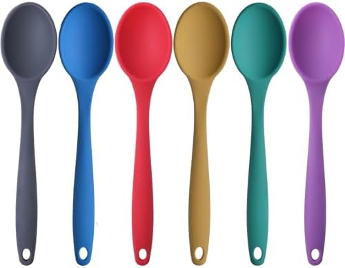 Silikon Büyük Boy Kaşık Seti, Yanmaz Yapışmaz, Çok Renkli - Mavi, Sarı, Yeşil, Kırmızı,, Mor - 27 CM, 6 Adet Set, BPA