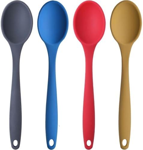 Silikon Büyük Boy Kaşık Seti, Yanmaz Yapışmaz, Çok Renkli - Mavi, Sarı, Kırmızı, - 27 CM, 4 Adet Set, BPA