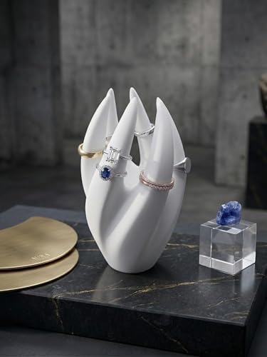 Dekoratif Beyaz Yüzük Standı - Parmak Tasarımlı Modern Takı Düzenleyici, Minimalist Yüzük Tutucu ve Vitrin Sergi Ekipmanı (13 x 7.7 cm)