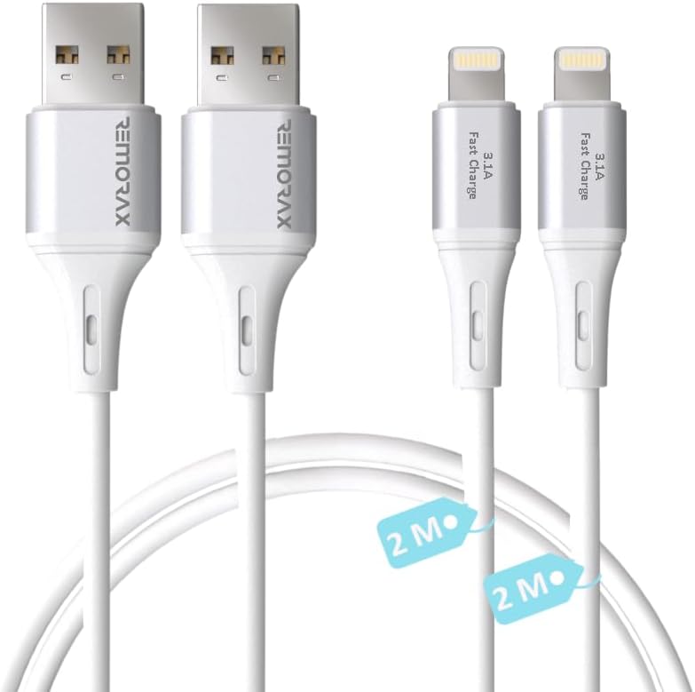 Alternative view of 2 Adet x 2 Metre USB A-Lightning Kablo Seti, Wahoo 3.1A Hızlı Şarj, Beyaz/Gümüş Metal