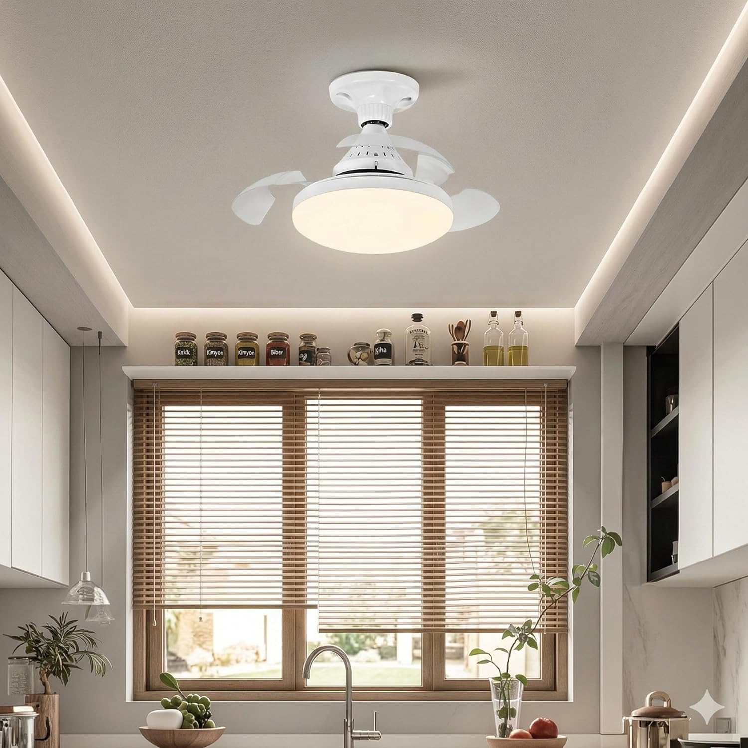 Alternative view of Dolunay Fanlı LED Ampul - 72W 7850 Lümen - 3 Renk Yanma Modlu (Beyaz, Gün Işığı, Natural) - Uzaktan Kumandalı, Dimlenebilir Hayalet Pervaneli Tavan Vantilatörü ve Aydınlatma