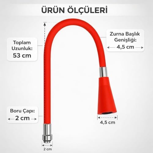Alternative view of Esnek Silikon Musluk Başlığı, Kıvrılabilir ve Oynar Başlıklı, Renkli Musluk Uzatma Aparatı, Mutfak ve Banyo Bataryaları İçin Ayarlanabilir Su Yönlendirici 52 CM (Kırmızı)