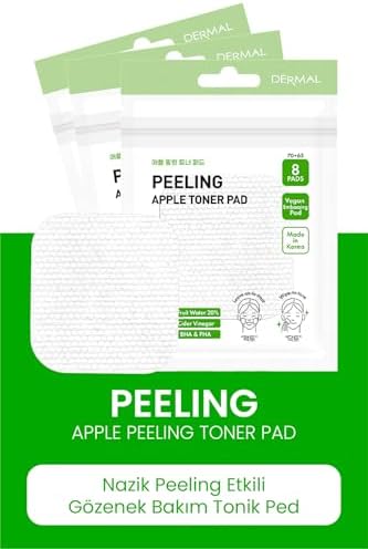 Dermal Elma Özlü Peeling Tonik Pedi, Gözenek Temizleyici ve Aydınlatıcı, 8 Adet