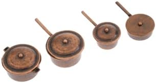 Exe Minyatür 4 Adet Metal Tencere Tava Seti Bebek evi çocuk oyuncakları Kahverengi