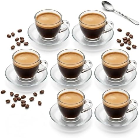 6 Kişilik Şeffaf Cam Kahve Fincan Takımı - 12 Parça Modern Espresso ve Türk Kahvesi Seti - Dayanıklı Cam Fincan ve Tabak Seti