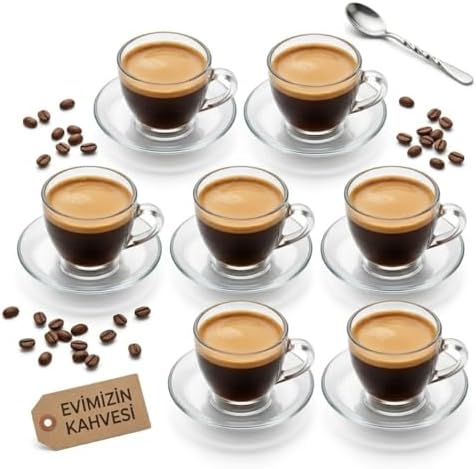 Alternative view of 6 Kişilik Şeffaf Cam Kahve Fincan Takımı - 12 Parça Modern Espresso ve Türk Kahvesi Seti - Dayanıklı Cam Fincan ve Tabak Seti