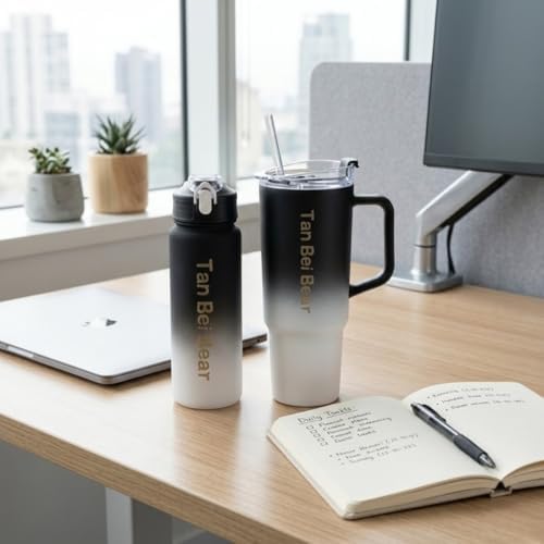 2’li Matara ve Pipetli Mug Bardak Seti – 900 ml Spor Suluk + 1500 ml Pipetli Termal Mug Bardak, Günlük Kullanım İçin İçecek Seti