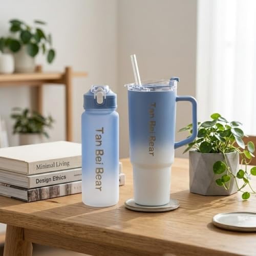 Alternative view of 2’li Matara ve Pipetli Mug Bardak Seti – 900 ml Spor Suluk + 1500 ml Pipetli Termal Mug Bardak, Günlük Kullanım İçin İçecek Seti