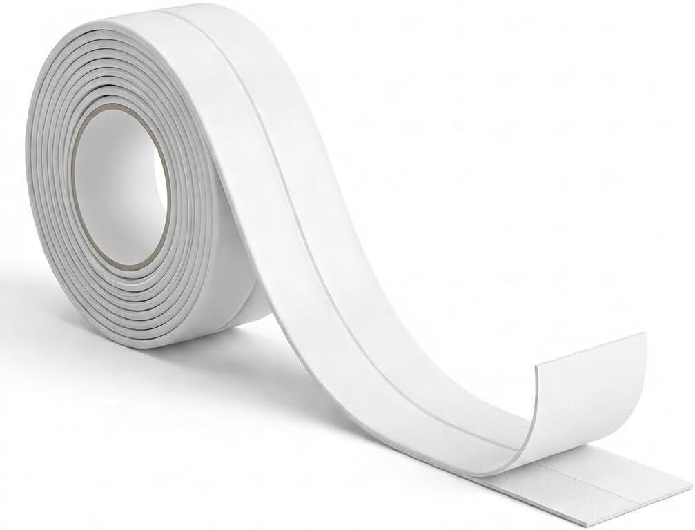 Su Sızdırmaz Kenar Bandı, Beyaz, PVC, 3.2m, Mutfak ve Banyo için Yapışkanlı Sızdırmazlık Şeridi