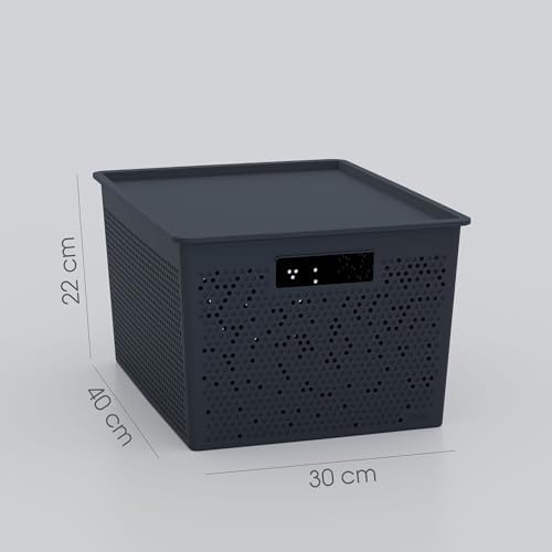 Seul Çok Amaçlı Kapaklı Saklama Kutusu - Şık ve Dekoratif Dolap İçi Organizer Düzenleyici (4 L / 12 L / 20 L Boy Seçenekli) 3 Renk (SİYAH, 20 LİTRE)