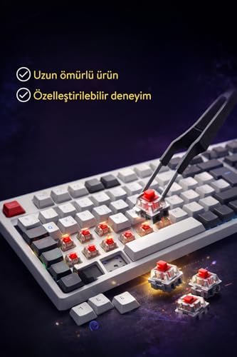 Alternative view of LOYAL Pro Beyaz/Gri 3 BT + 2.4 IPS Ekranlı Red Switch RGB Mekanik Kablosuz Klavye