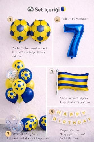 Sarı Lacivert 7 Yaş Futbol Temalı Doğum Günü Balon Seti