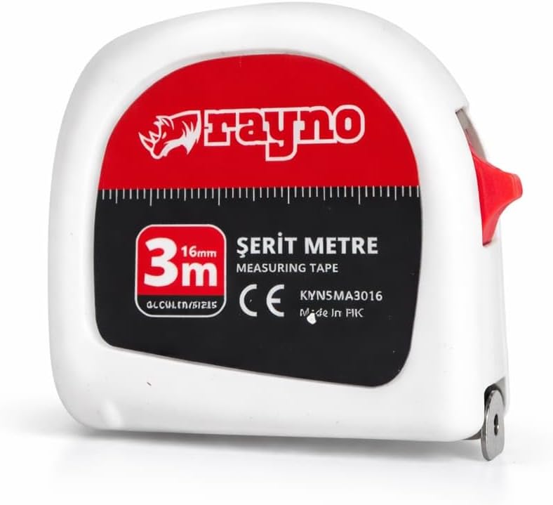 Rayno 3 Metre Şerit Metre 16mm – Profesyonel Ölçü Metresi, Kilitli Çelik Şerit Metre, Dayanıklı Ölçüm Metresi, İnşaat Marangoz ve Ev Kullanımı İçin Ölçüm Aleti
