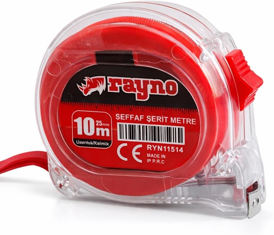 Alternative view of Rayno Profesyonel Şeffaf Şerit Metre - 8 Metre x 25 mm Hassas Ölçüm Metresi - Darbeye Dayanıklı Şeffaf Kasa ve Otomatik Kilitli Çelik Metre (8x25 mm)