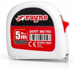 Rayno Profesyonel Çelik Şerit Metre - 5 Metre x 19 mm Hassas Ölçüm Metresi - Otomatik Kilitli ve Darbeye Dayanıklı Ergonomik Şerit Metrew