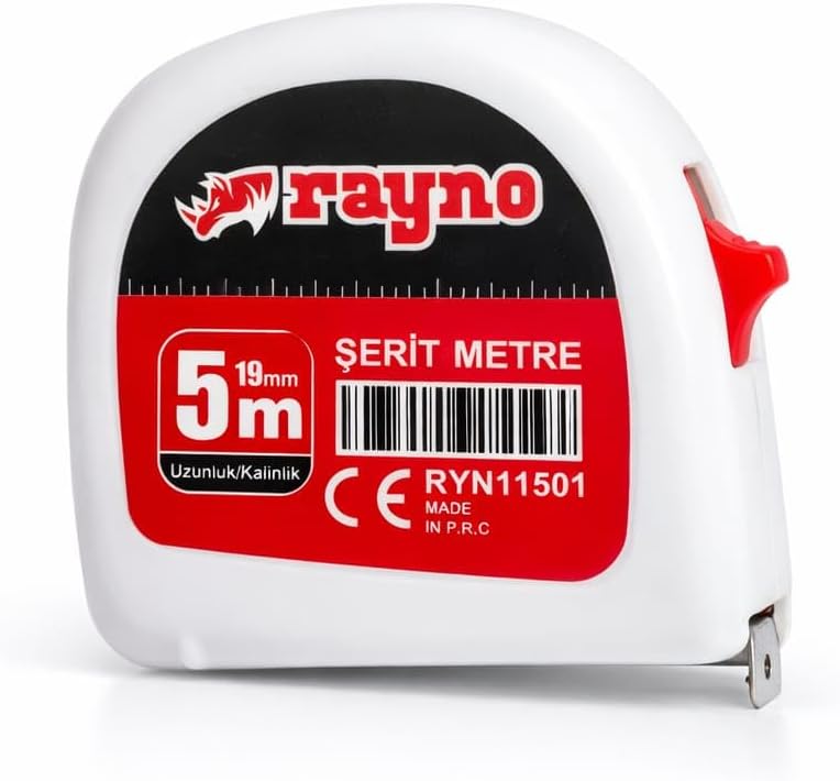 Alternative view of Rayno Profesyonel Çelik Şerit Metre - 5 Metre x 19 mm Hassas Ölçüm Metresi - Otomatik Kilitli ve Darbeye Dayanıklı Ergonomik Şerit Metrew