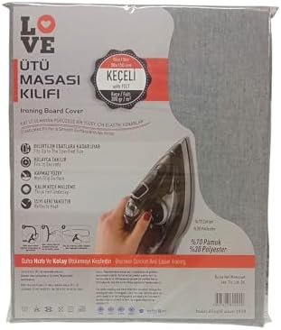 Keçeli Ütü Masası Kılıfı – Kalın Pamuklu ve Dayanıklı Ütü Masası Örtüsü – Kaymaz Lastikli Kolay Takılan Ütü Kılıfı – Buhar Geçirgen Dayanıklı Kumaş (1, Bej)