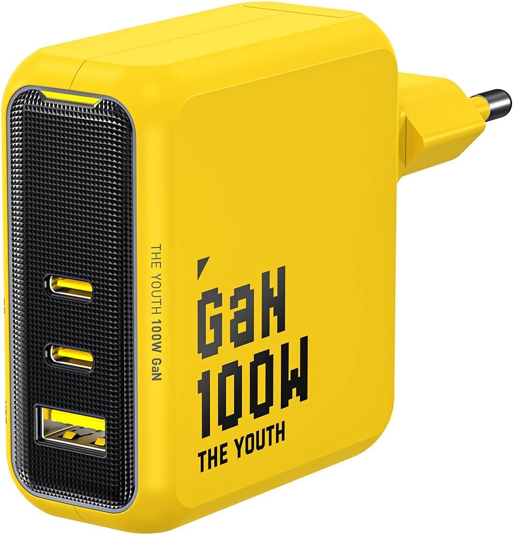Youth 3 Portlu Şarj Adaptörü,100W Şarj Cihazı, GaN Hızlı Şarj İstasyonu, Sarı