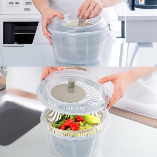 Geniş Hazneli Salata ve Sebze Kurutucu (4.4 Litre) - 360° Dönebilen Çevirmeli Süzgeçli ve Servis Kaseli Mutfak Gereci