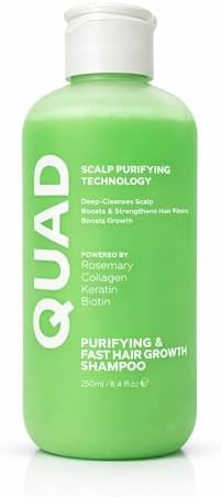 QUAD Saç Dökülmesi Karşıtı Hızlı Büyüme Şampuanı, Biberiye Biotin Keratin Kolajen, Tüm Saç Tipleri, 250 ml