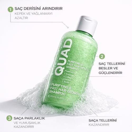 Alternative view of QUAD Saç Dökülmesi Karşıtı Hızlı Büyüme Şampuanı, Biberiye Biotin Keratin Kolajen, Tüm Saç Tipleri, 250 ml