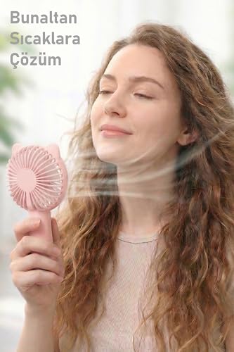 3 MODLU Şarjlı El Fanı 3 Kademe Seyahat Masaüstü Vantilatör Taşınabilir Mini Fan F136 (Pembe)