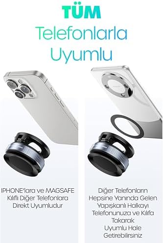 SOGUD MagSafe Manyetik Araç Telefon Tutucu Vakumlu Vantuzlu, 360° Döner Telefon Standı, Güçlü N52 Mıknatıs, Cam ve Masa Uyumlu Araç İçi Telefon Tutucu, Tüm Telefonlar