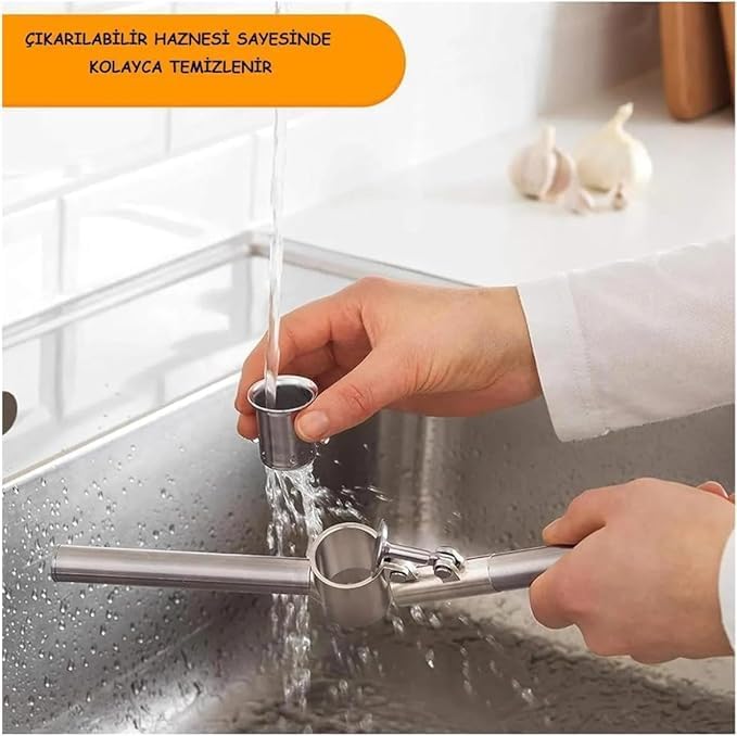 SOGUD Paslanmaz Çelik Sarımsak Ezici – Ergonomik Saplı Sarımsak Presi, Dayanıklı Sarımsak Öğütücü ve Sarımsak Kesici, Kolay Temizlenen Mutfak Aleti, Pratik Sarımsak Ezme Aparatı