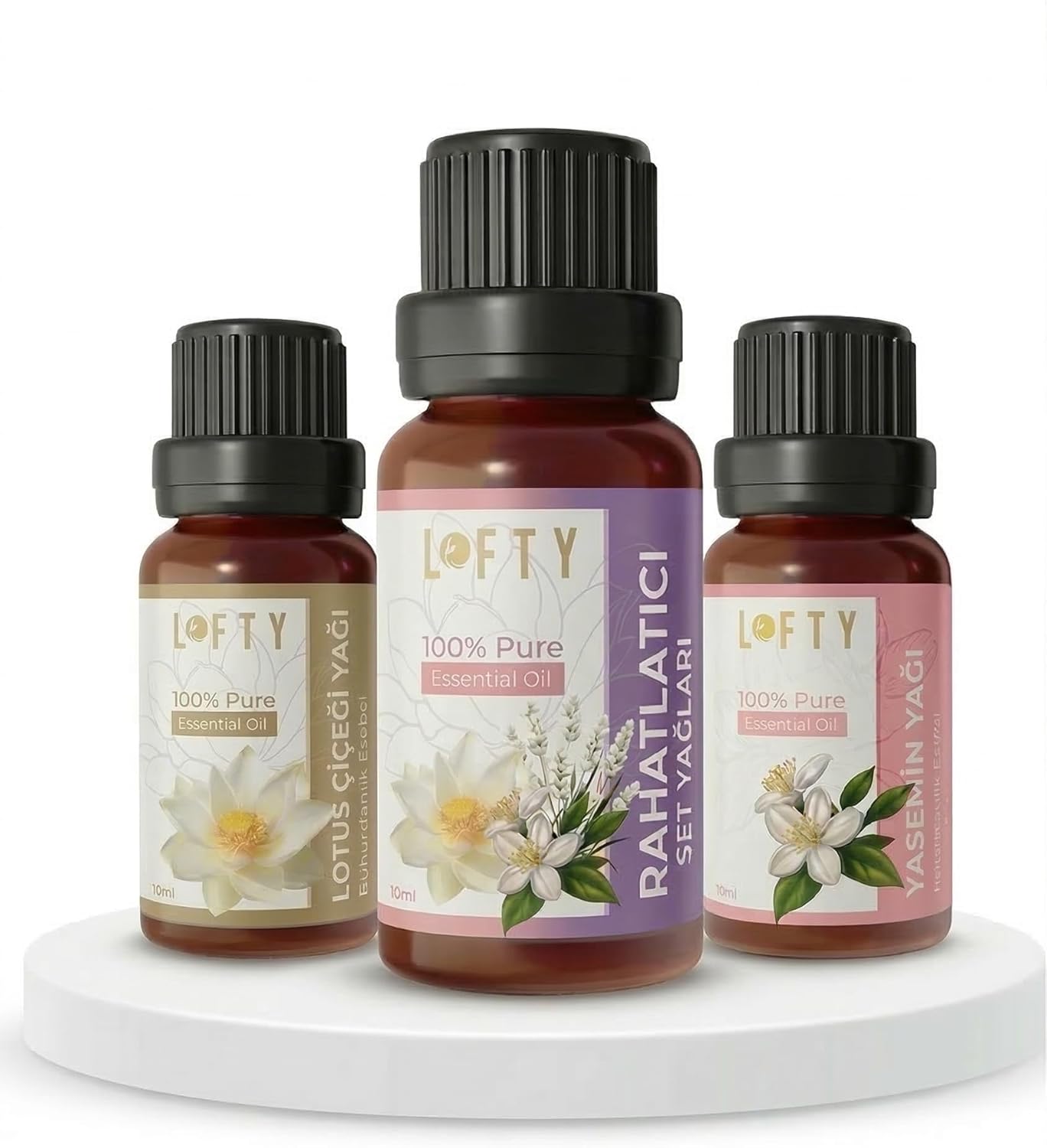 3 lü Avantajlı Set Lofty Lavanta Yasemin Çiçeği Saf Uçucu Yağ (10ml) -%100 Doğal Esansiyel Yağ | Uyku, Rahatlama ve Aromaterapi İçin Buhurdanlık ve Difüzör Yağı