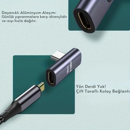 Alternative view of 2760 USB Type-C Uzatıcı Çevirici Dönüştürücü Adaptör 90 Derece L Tipi Erkek - Dişi 90 Derece Dayanıklı Alüminyum Alaşım Çift Yönlü Tak-Çalıştır Süper Hızlı Veri ve Şarj (USB 3.1 Desteği)