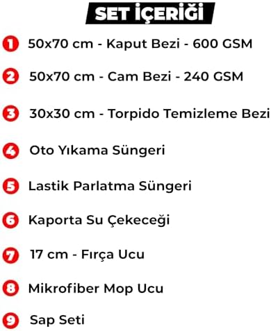 - 9 Parça Profesyonel Oto Yıkama Seti, Oto Kurulama Seti, Araba Bakım Paketi, Araç Temizleme Seti, Araba Yıkama Paketi - Set