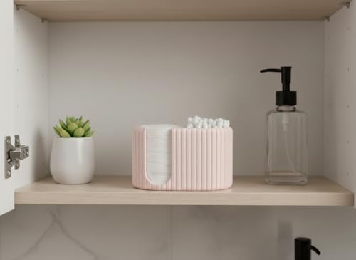 Çift Bölmeli Makyaj Pamuğu ve Kulak Çubuğu Kutusu, Oluklu Tasarım Şık Banyo Organizeri, Açık Pamukluk ve Kozmetik Düzenleyici - (Pembe)