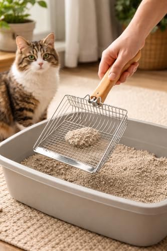 Alternative view of Metal Kedi Kumu Küreği Ahşap Saplı Dayanıklı Izgaralı Kedi Tuvaleti Temizleme Küreği Ergonomik Saplı Kolay Temizlik Aparatı Paslanmaz Çelik (Telli)