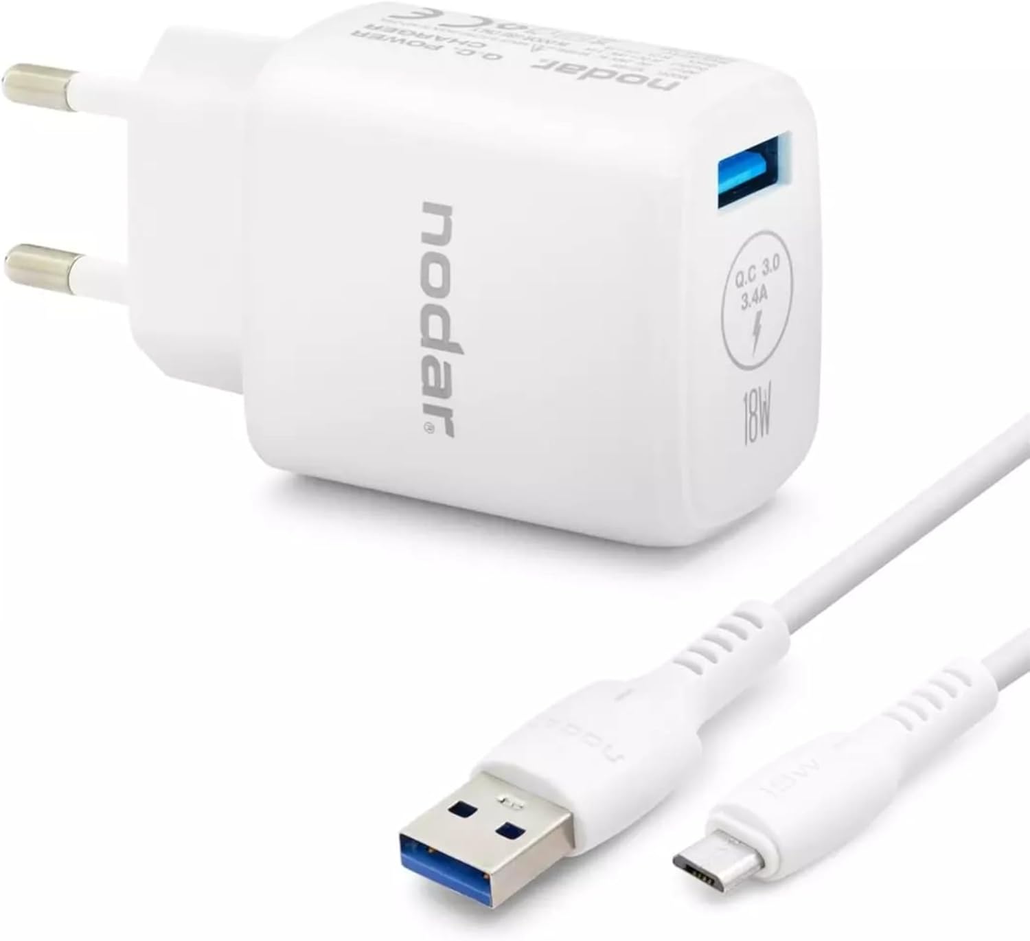 Alternative view of Nodar 18W Charge 3.0 (QC) Micro USB Hızlı Şarj Seti - 3.4A USB to Micro USB Kablolu Adaptör,,, ve Bluetooth Aksesuarlar ile Uyumlu, Parlak Beyaz