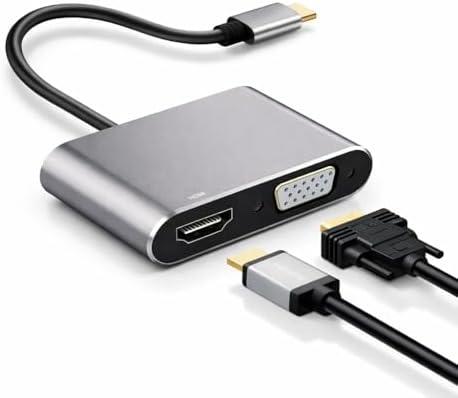 USB-C Görüntü Dönüştürücü Adaptör 4K HDMI + VGA Çıkışlı Type-C to HDMI VGA Hub Laptop Tablet Telefon Ekran Yansıtma Monitör TV Projeksiyon Bağlantı Aparatı Plug & Play | NRT-22100