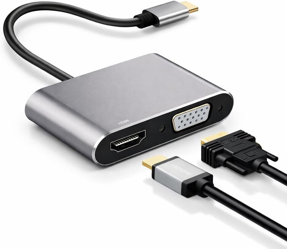 Alternative view of USB-C Görüntü Dönüştürücü Adaptör 4K HDMI + VGA Çıkışlı Type-C to HDMI VGA Hub Laptop Tablet Telefon Ekran Yansıtma Monitör TV Projeksiyon Bağlantı Aparatı Plug & Play | NRT-22100