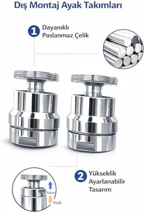 Paslanmaz Çelik Ayarlanabilir Musluk Ucu 2’li Set – İç Montaj/Dış Montaj (Dış Girişi)