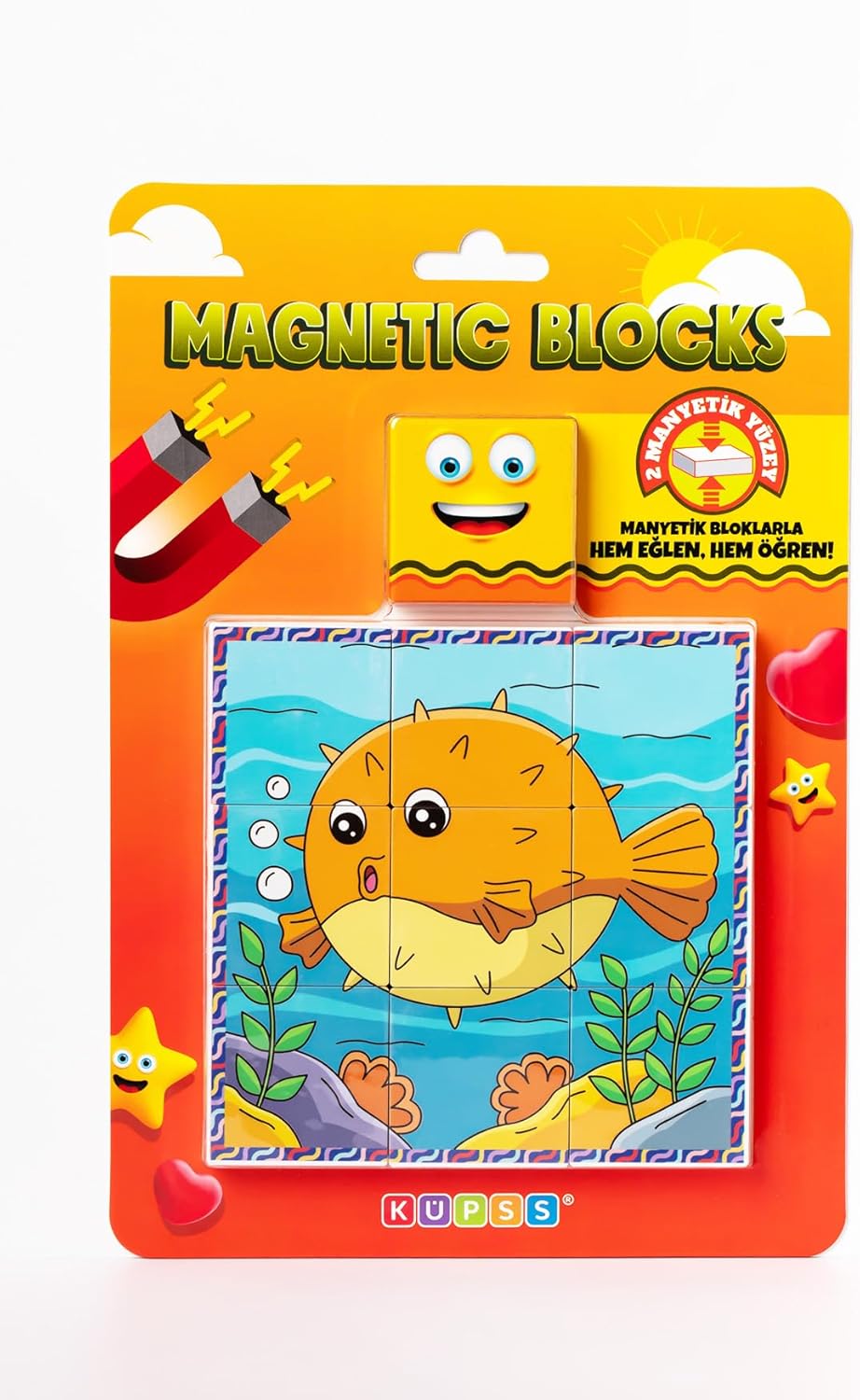 Manyetik Blok Çift Taraflı 9 Parçalı Mıknatıslı MELEK BALIĞI - BALON BALIĞI Puzzle - 2 Görsel YapBoz