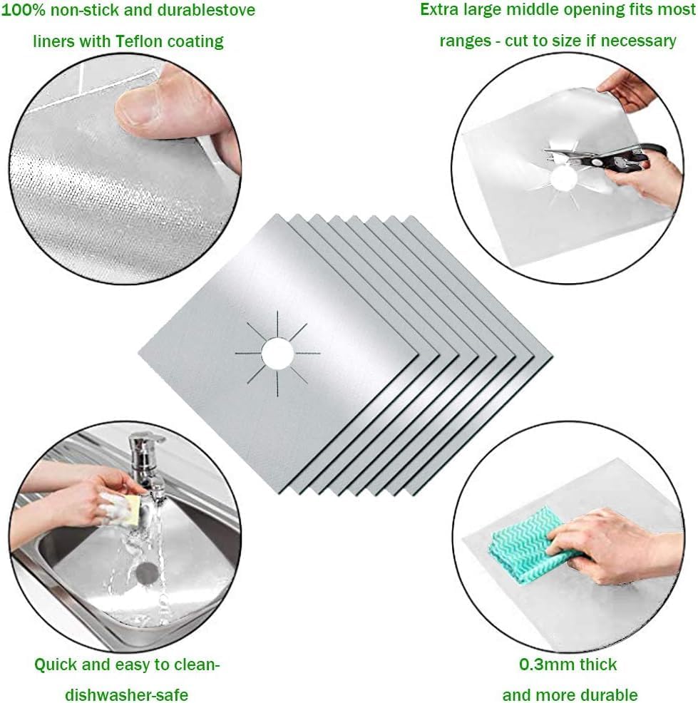 8 Adet Gazlı Ocak Brülor Koruma Pedi, Yeniden Kullanılabilir Gazlı Ocak Üst Kapakları, Mutfak İçin, Kesilebilir, Kolay Temizlenebilir, Boyut 27 * 27 CM (Gri)